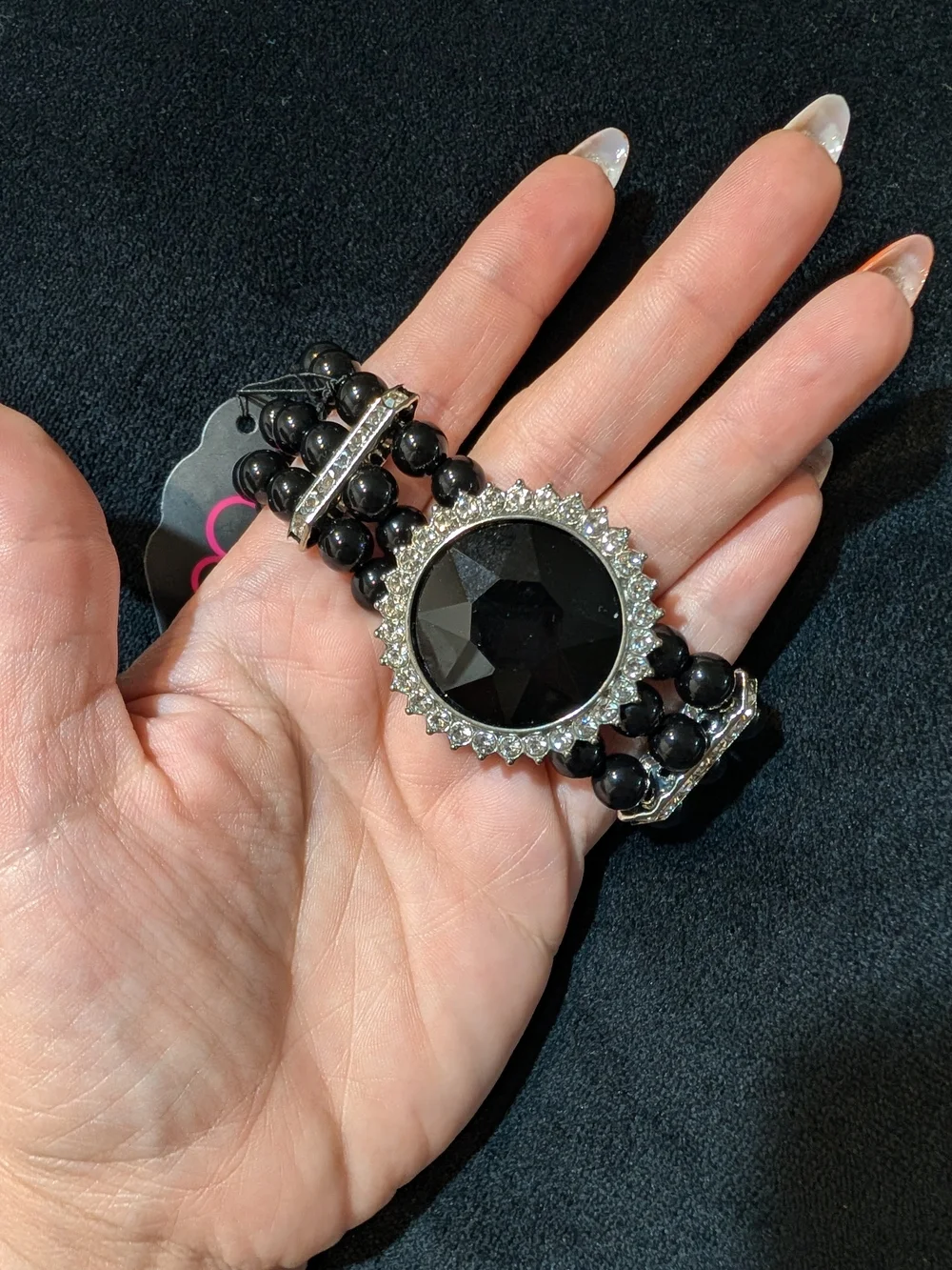 paparazzi Black Faceted Center Bracelet with Sparkling Halo